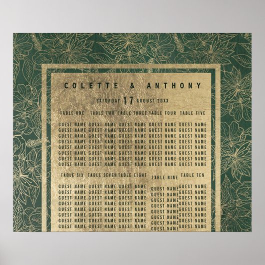 Kassy forest green gold floral Sezing Chart Poster (Voorkant)