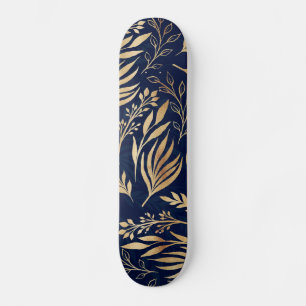 Kassy Gold Foliage Botanical Blue Design Skateboard