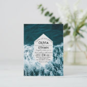 Kassy marineblauw kuststrand Uitnodiging Briefkaar (Staand voorkant)