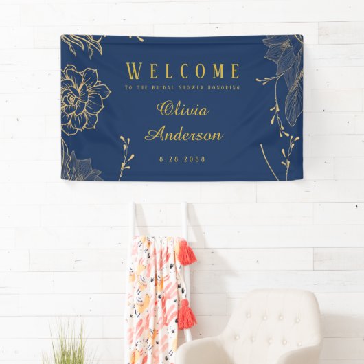 Kassy Navy Blue Botanical Vrijgezellenfeest Spandoek (Insitu)