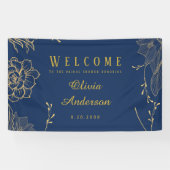 Kassy Navy Blue Botanical Vrijgezellenfeest Spandoek (Horizontaal)