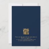 Kassy Navy Blue Gold Text QR Code Weddenschap Kaart (Achterkant)