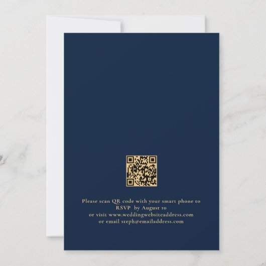 Kassy Navy Blue Gold Text QR Code Weddenschap Kaart (Achterkant)