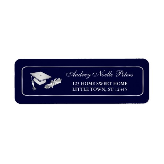 Kassy Navy en Silver Afstuderen Adresetiketten Etiket (Voorkant)