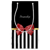 Kassy Red Bow Black en White Stripes met naam Klein Cadeauzakje (Voorkant)