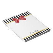 Kassy Red Bow Black en White Stripes met naam Notitieblok (Schuin)