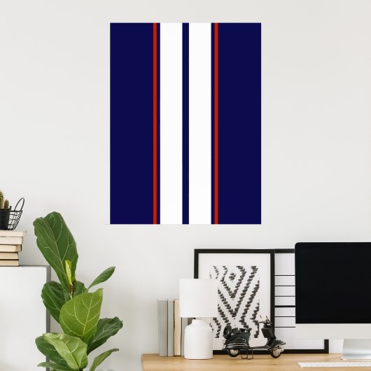 Kassy Red, White en Blue Racing Stripes Poster (Thuiskantoor)