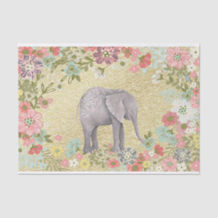 Kassy Waterverf Elephant Floral Lijst Gold Foil Tissuepapier