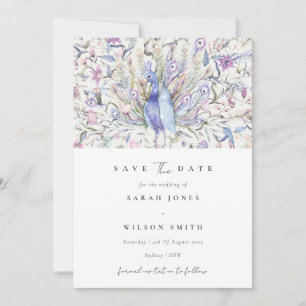 Kassy Waterverf Peacock Floral Save the Date Kaart