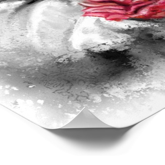 Kast met Roos Poster zwart wit schilderen (Hoek)