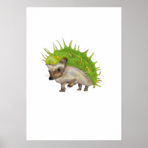 Kastanje Egeltje Botanische Kunst Poster