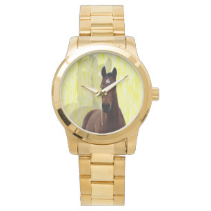 Kastanje Paard Schaduwen, Grote Gouden Unisex Horl Horloge
