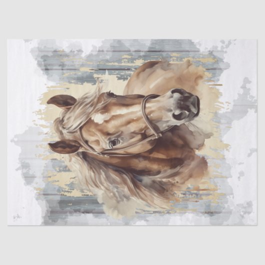 Kastanje Paard Waterverf Decoupage Tissuepapier (Voorkant)