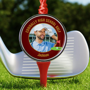Kastanjebruin Goud Golfer Foto Hoge School Golf Te Metalen Ornament