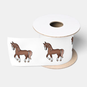 Kastanjebruine Mooie Cartoon Dravende Paarden Lint