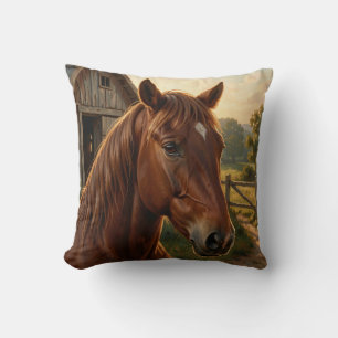 Kastanjebruine Paard Gouden Uur Schuur Kussen