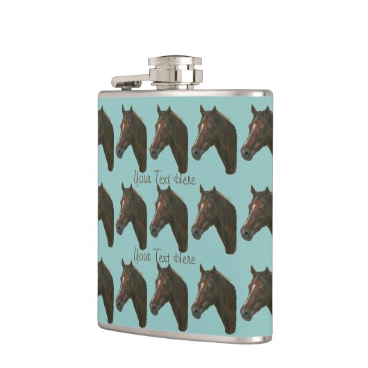 Kastanjeharing paardenportret heupfles (Links)