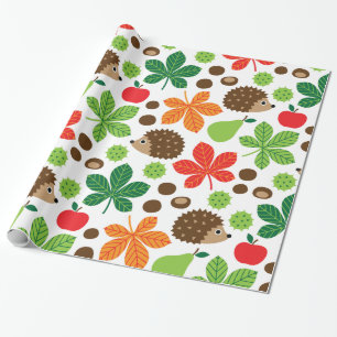 Kastanjes en egel naadloos patroon cadeaupapier