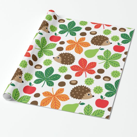 Kastanjes en egel naadloos patroon cadeaupapier (Uitgerold)
