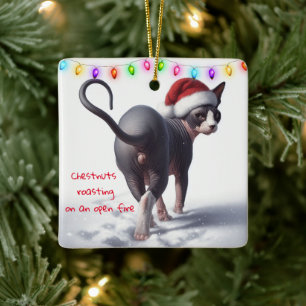 Kastanjes Roasting Sphynx Kat Kerstmis Keramisch Ornament
