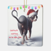 Kastanjes Roasting Sphynx Kat Kerstmis Keramisch Ornament (Links)