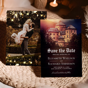 Kasteel Bruiloft Foto in Vintage Rustieke Sprookje Save The Date