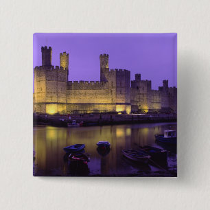 Kasteel Caernarfon, 's nachts, Gwynedd, Wales Vierkante Button 5,1 Cm
