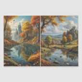 Kasteel en een rivier in de herfst tissuepapier (Voorkant)