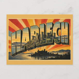 Kasteel Harlech Wales Vintage Reis Kunst Briefkaart
