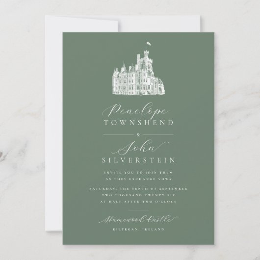 Kasteel Illustratie Calligrafie Naam Wijze Huwelij Kaart (Voorkant)