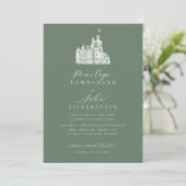 Kasteel Illustratie Calligrafie Naam Wijze Huwelij Kaart (Staand voorkant)