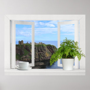 Kasteel in Schotland -- Gezicht op kust vanuit ope Poster