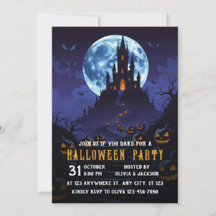 Kasteel met maan, pompoen Halloween Kaart