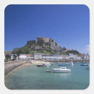 Kasteel Mount Orgueil en haven, Gorey, Jersey Vierkante Sticker
