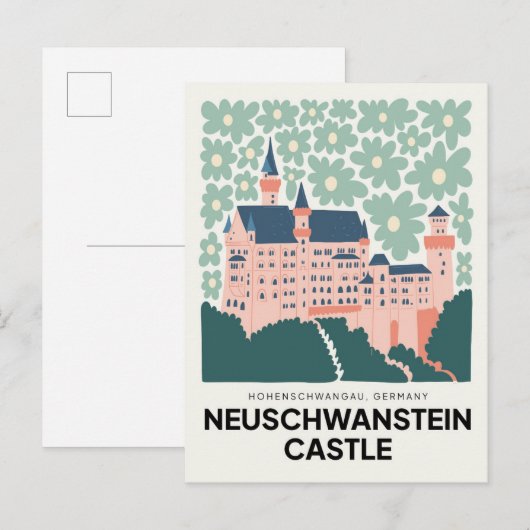 Kasteel Neuschwanstein Duitsland reizen bloemsierk Briefkaart (Voorkant / Achterkant)