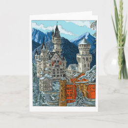 Kasteel Neuschwanstein - Kleur - Wenskaart Feestdagen Kaart
