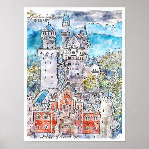 Kasteel Neuschwastein Duitsland Reizen Aquarel Poster