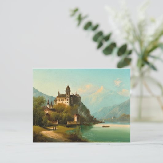 Kasteel op Mountain Lake | Johann Wilhelm Jankowsk Briefkaart (Staand voorkant)