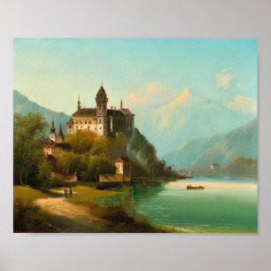 Kasteel op Mountain Lake   Johann Wilhelm Jankowsk Poster