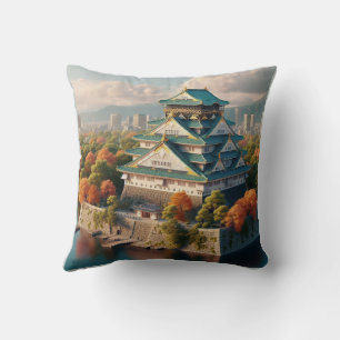 Kasteel Osaka Japan Landschap Reis in Vintage Stij Kussen