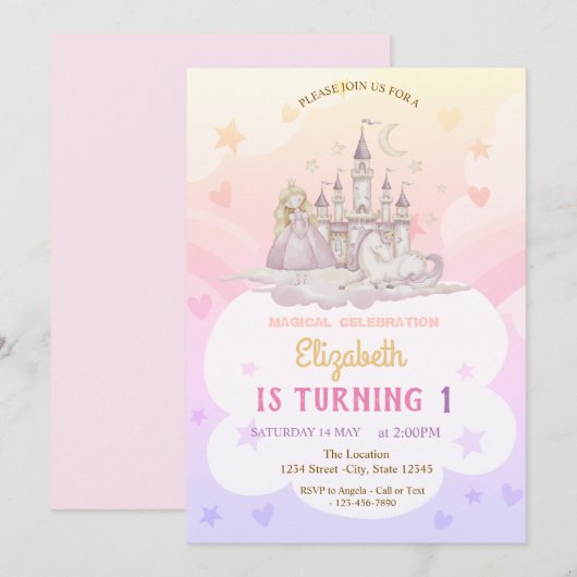 Kasteel Rainbow Princess Pony Verjaardag Kaart (Voorkant / Achterkant)