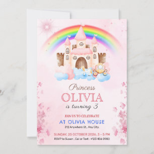 Kasteel Regenboog Prinses Verjaardagsfeest Uitnodi Kaart