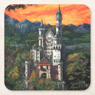 Kasteel Schloss Neuschwanstein Vierkante Kartonnen Onderzetter