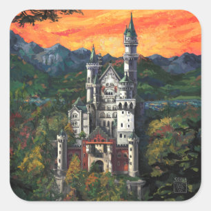 Kasteel Schloss Neuschwanstein Vierkante Sticker
