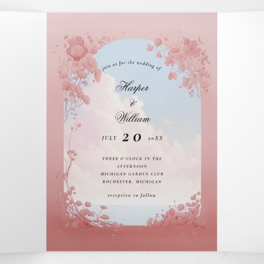 Kasteel sprookje boek Tri-Fold Bruiloft Drieluik Uitnodiging (Binnenkant midden)