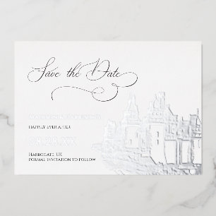 Kasteel Thema Bewaar de datum Zilver Folie Uitnodiging