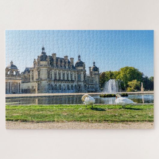 Kasteel van Chantilly, fontein en twee zwanen Legpuzzel (Horizontaal)