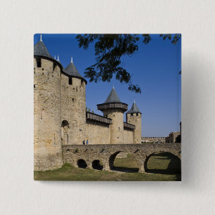 Kasteel van de Graaf, Carcassonne, Aude, Languedoc Vierkante Button 5,1 Cm
