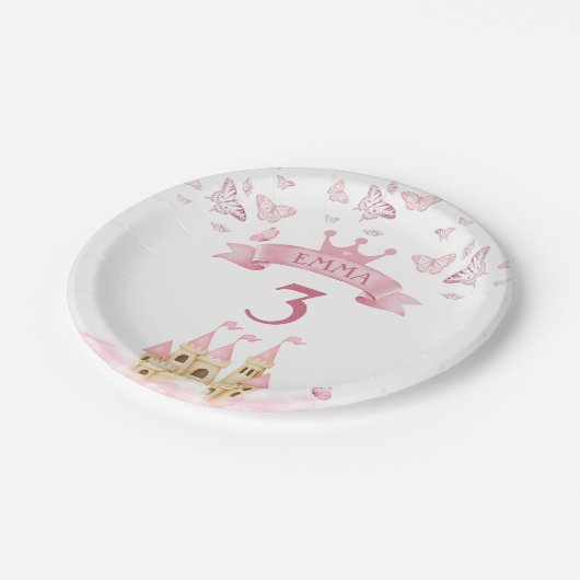 Kasteel van dromen Roze Prinses Vlinder Papieren Bordje (Gekanteld)