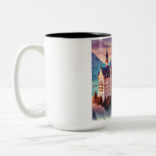 Kasteel van Neuschwanstein Waterverf - Twilight Ma Tweekleurige Koffiemok